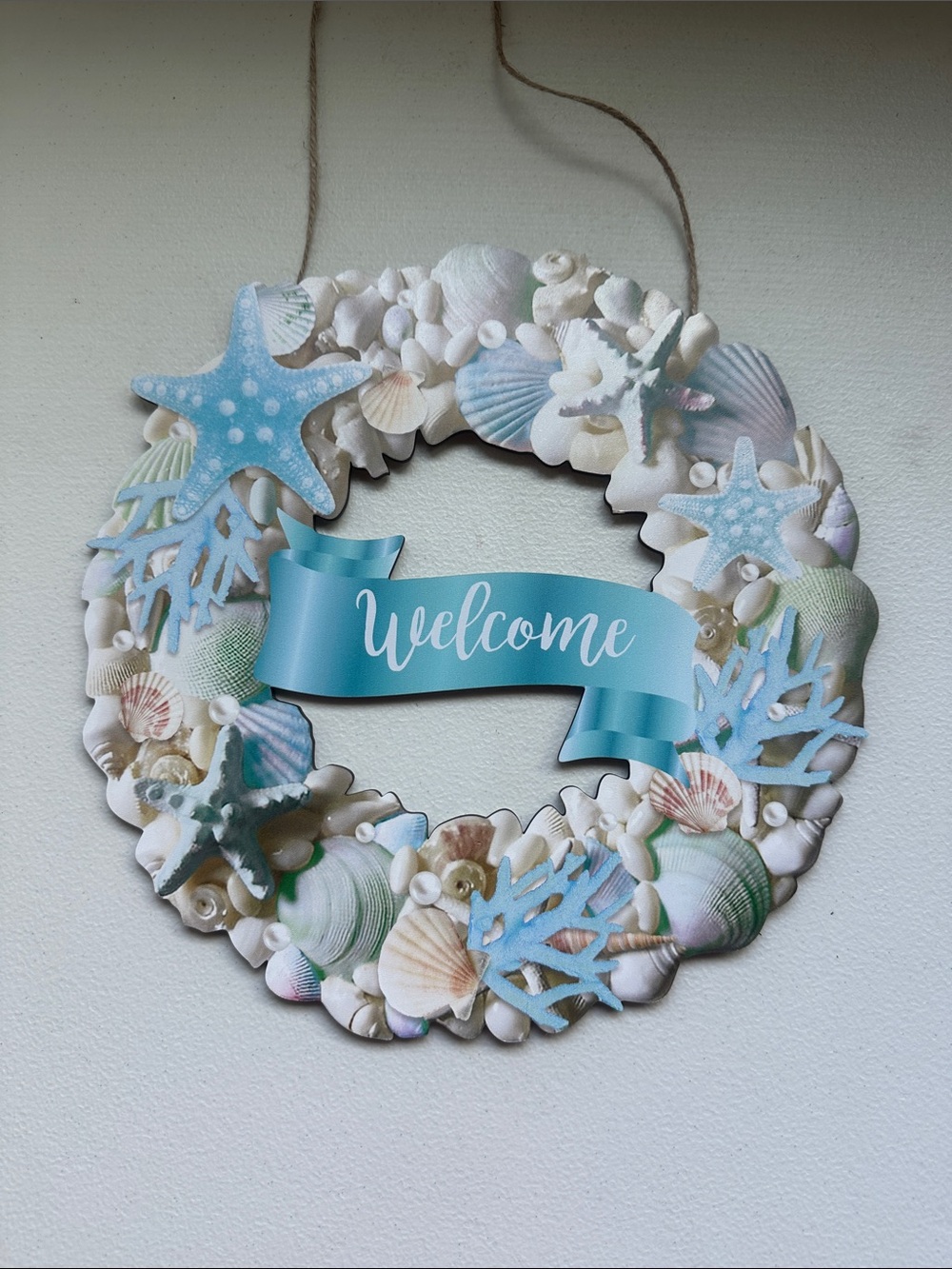 Coastal Shell "Welcome" Wreath - Blue